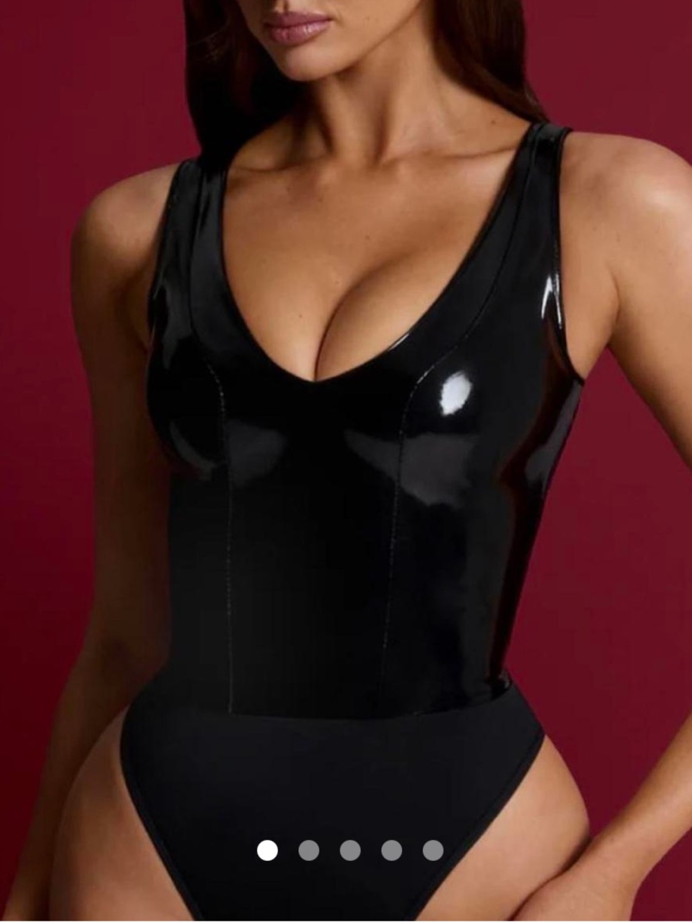 Oh Polly Black Shiny Vinyl Scoop Neck Bodysuit